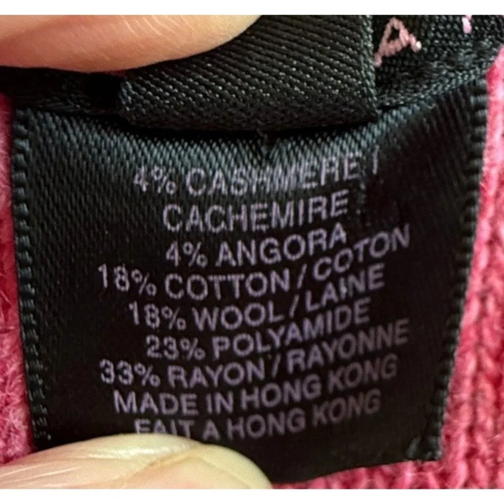 Pink Tartan Knit Vest Cashmere‎ Angora Wool Blend Button Front Drawstring S